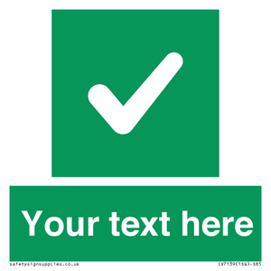 Custom green background, green square with tick sign